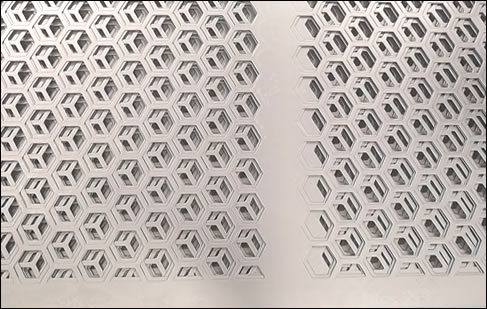 304 stainless steel perforated mesh with 0.045 inch hexagonal holes for decorative facades